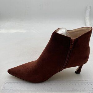 Womens Brown Kitten Heeled Ankle Boot Closed Pointed Toe Low Heel Short Booties